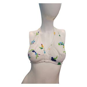 De Luxe Fashions Vintage 70's Bikini Top Womens Size 32 Off White Floral Swimwea